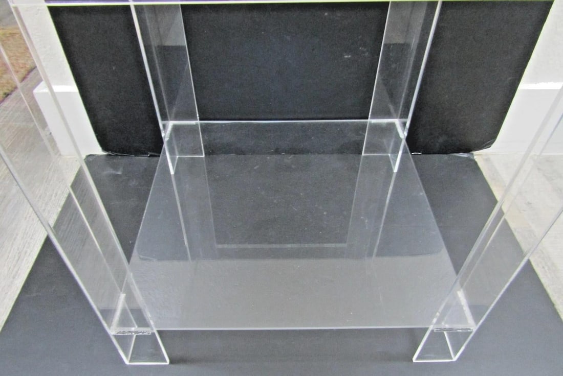 MCM Hollywood Regency Clear Lucite Acrylic Two-Tier Square Side Table - 5