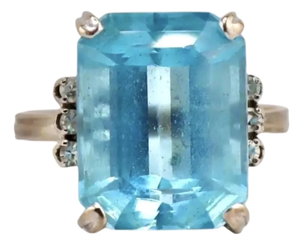Vintage H. Stern 18k Gold Emerald Cut Aquamarine Diamond Cocktail Ring (1 of 9)