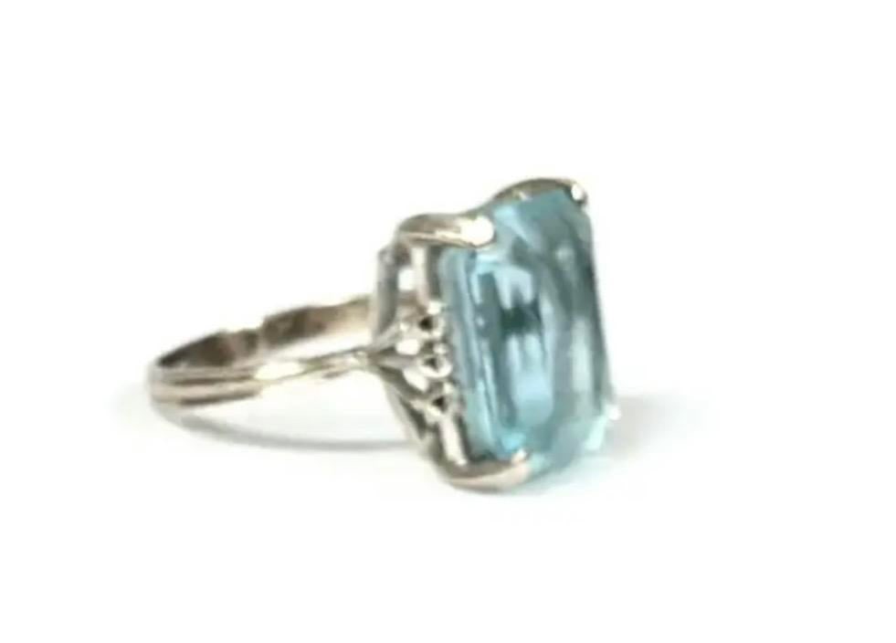 Vintage H. Stern 18k Gold Emerald Cut Aquamarine Diamond Cocktail Ring - 2