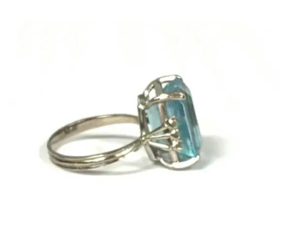 Vintage H. Stern 18k Gold Emerald Cut Aquamarine Diamond Cocktail Ring - 5