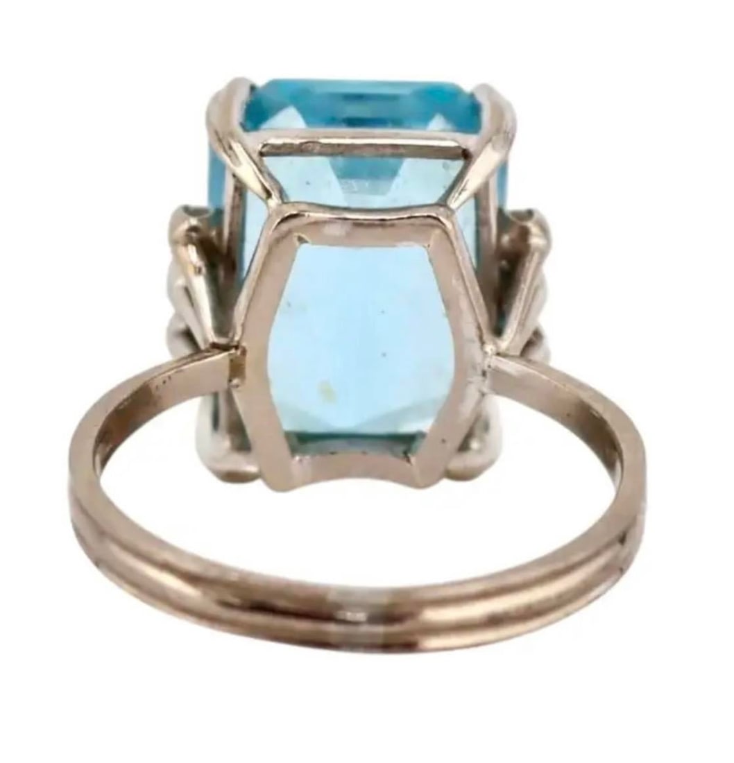 Vintage H. Stern 18k Gold Emerald Cut Aquamarine Diamond Cocktail Ring - 6