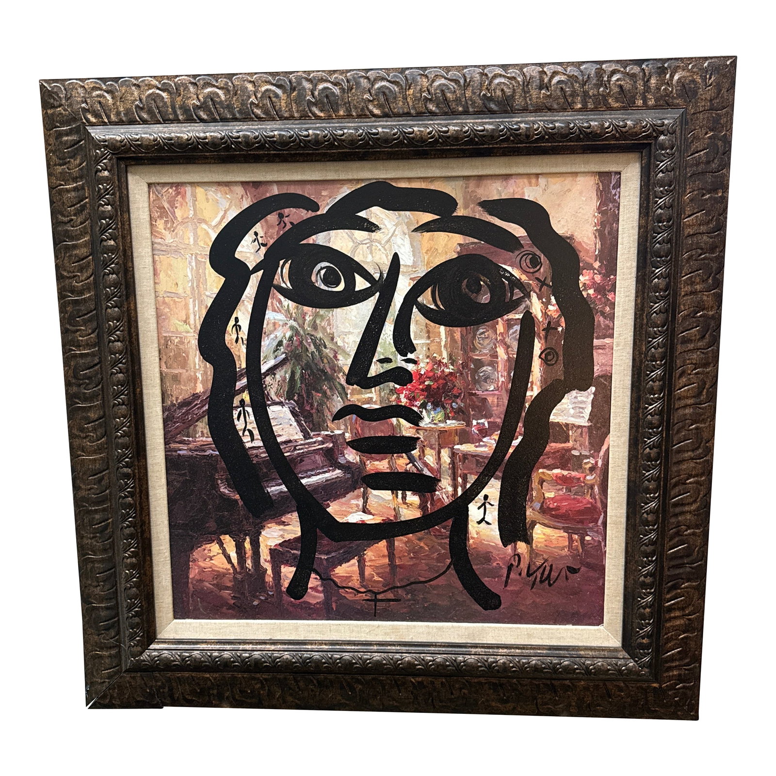 Original Peter Keil 1970s Abstract Portrait Painting: Terrific Abstract Painting by Peter Robert Keil. The painting depicts a portrait over a still life scene and is framed. COA on verso purchased direct from the artist guaranteed authentic. Condition: