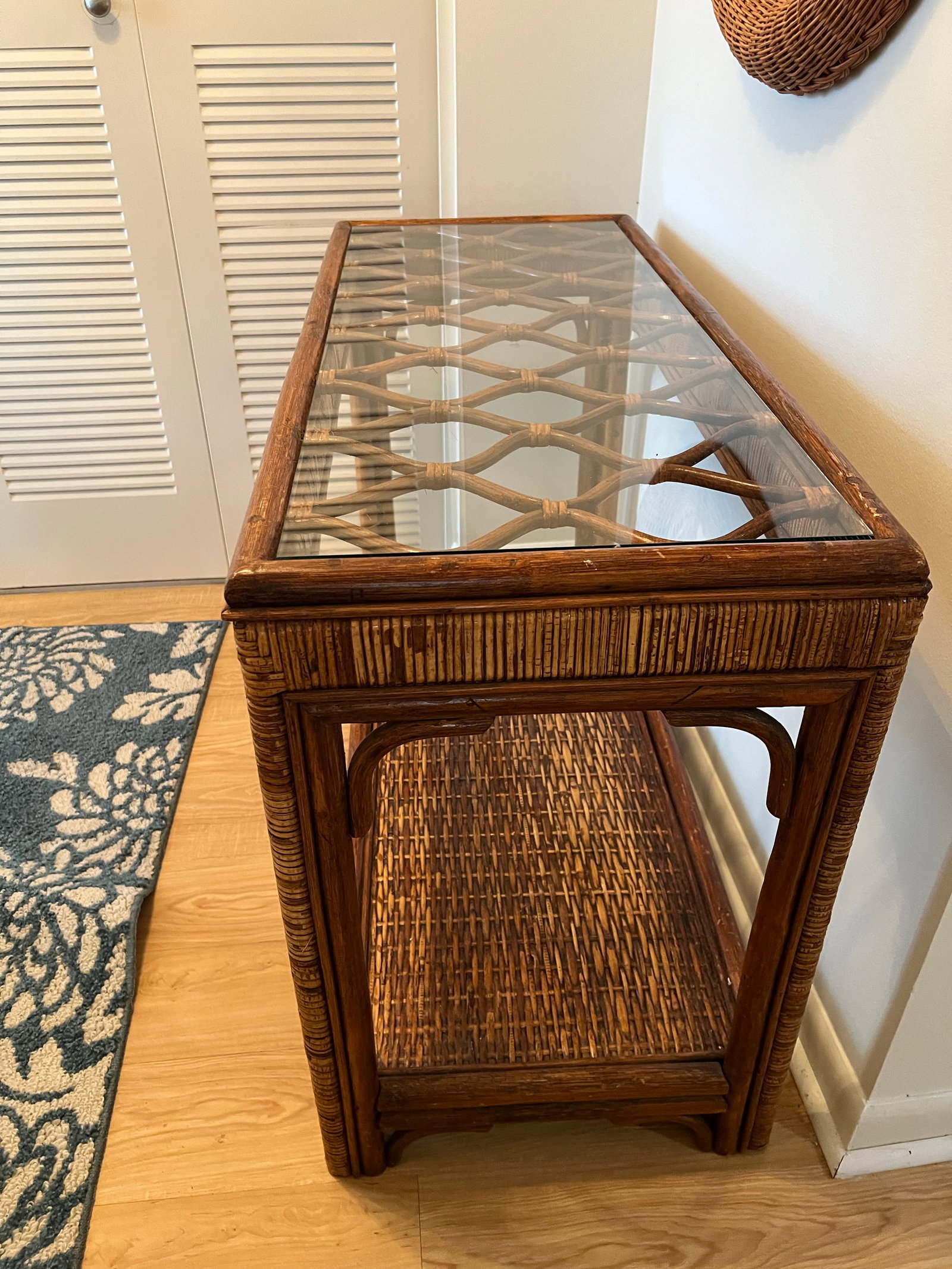 Midcentury Bamboo Rattan Console Table Organic Modern Style - 3