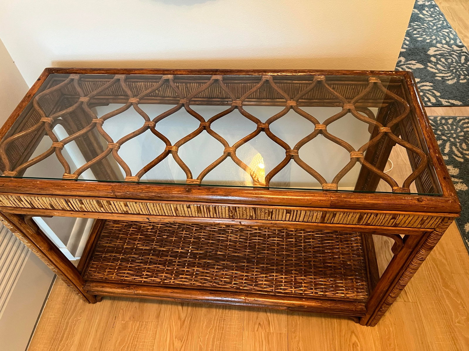 Midcentury Bamboo Rattan Console Table Organic Modern Style - 4