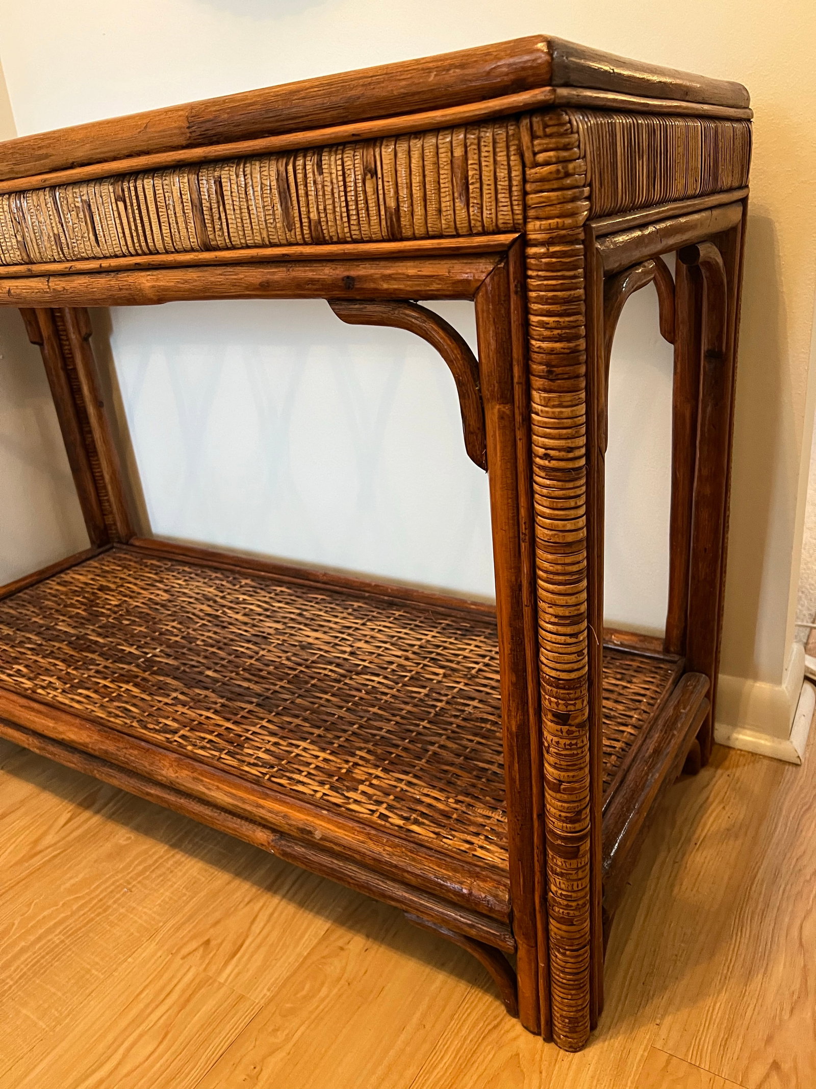 Midcentury Bamboo Rattan Console Table Organic Modern Style - 7