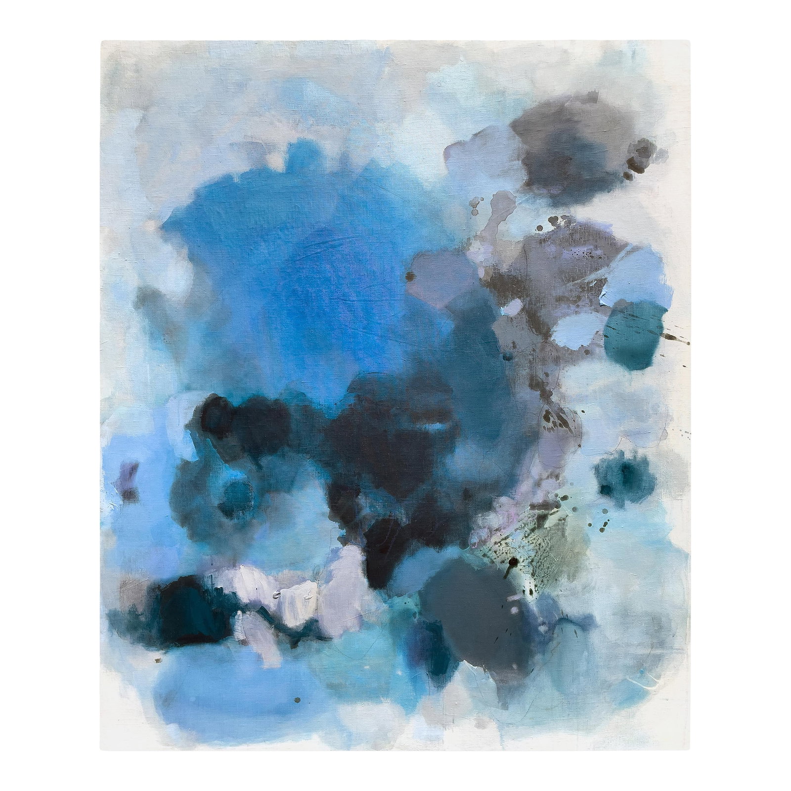 Large Atmospheric Blue Lyrical Abstraction Painting by Stacey Warnix With Deep Indigo Accents: Offering a quietly immersive study in atmosphere and tonal depth, "THE BLUE BEFORE MORNING" is an original lyrical abstraction painting by Stacey Warnix executed in hand-mixed acrylics, inks,