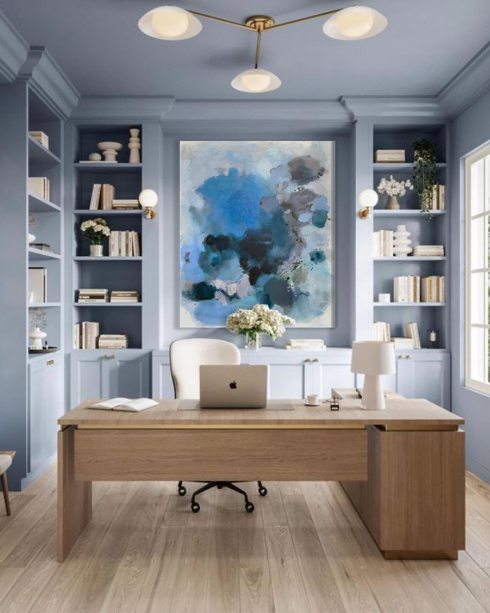 Large Atmospheric Blue Lyrical Abstraction Painting by Stacey Warnix With Deep Indigo Accents - 2