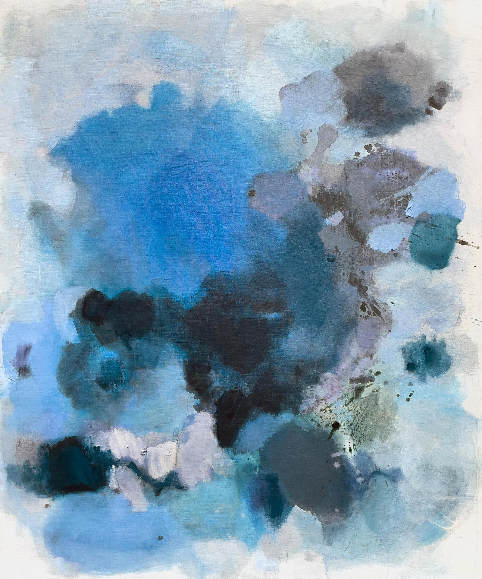 Large Atmospheric Blue Lyrical Abstraction Painting by Stacey Warnix With Deep Indigo Accents - 3