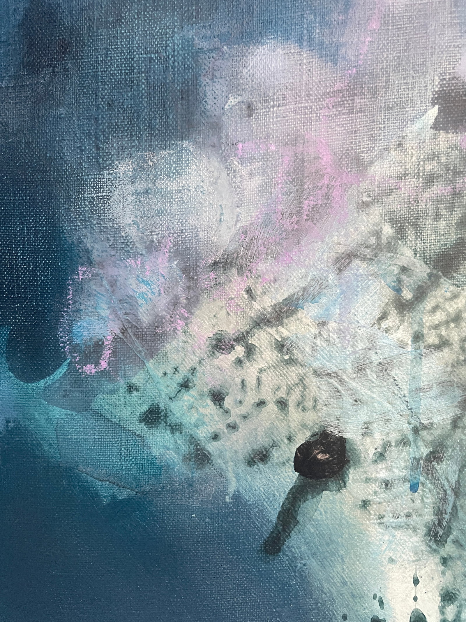 Large Atmospheric Blue Lyrical Abstraction Painting by Stacey Warnix With Deep Indigo Accents - 5