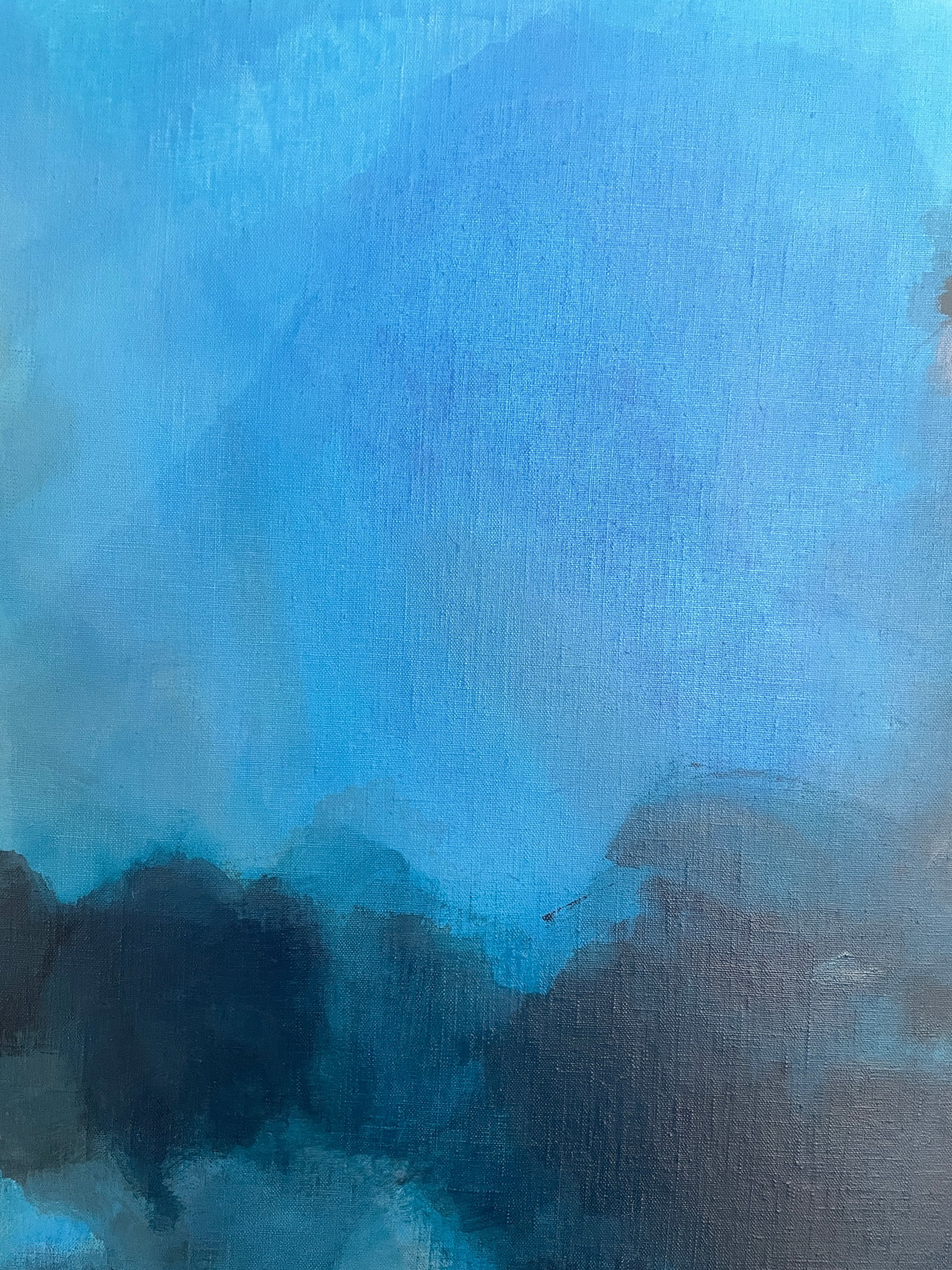 Large Atmospheric Blue Lyrical Abstraction Painting by Stacey Warnix With Deep Indigo Accents - 6
