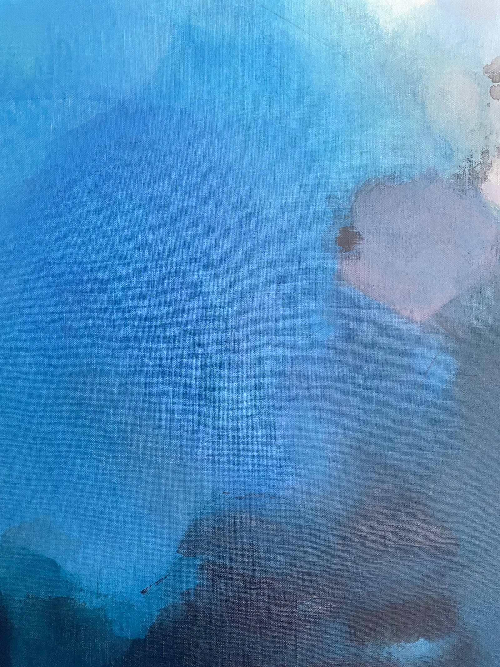 Large Atmospheric Blue Lyrical Abstraction Painting by Stacey Warnix With Deep Indigo Accents - 8