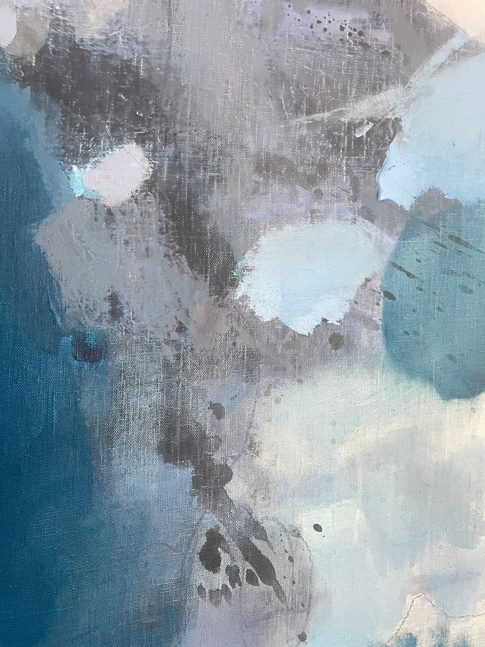 Large Atmospheric Blue Lyrical Abstraction Painting by Stacey Warnix With Deep Indigo Accents - 9