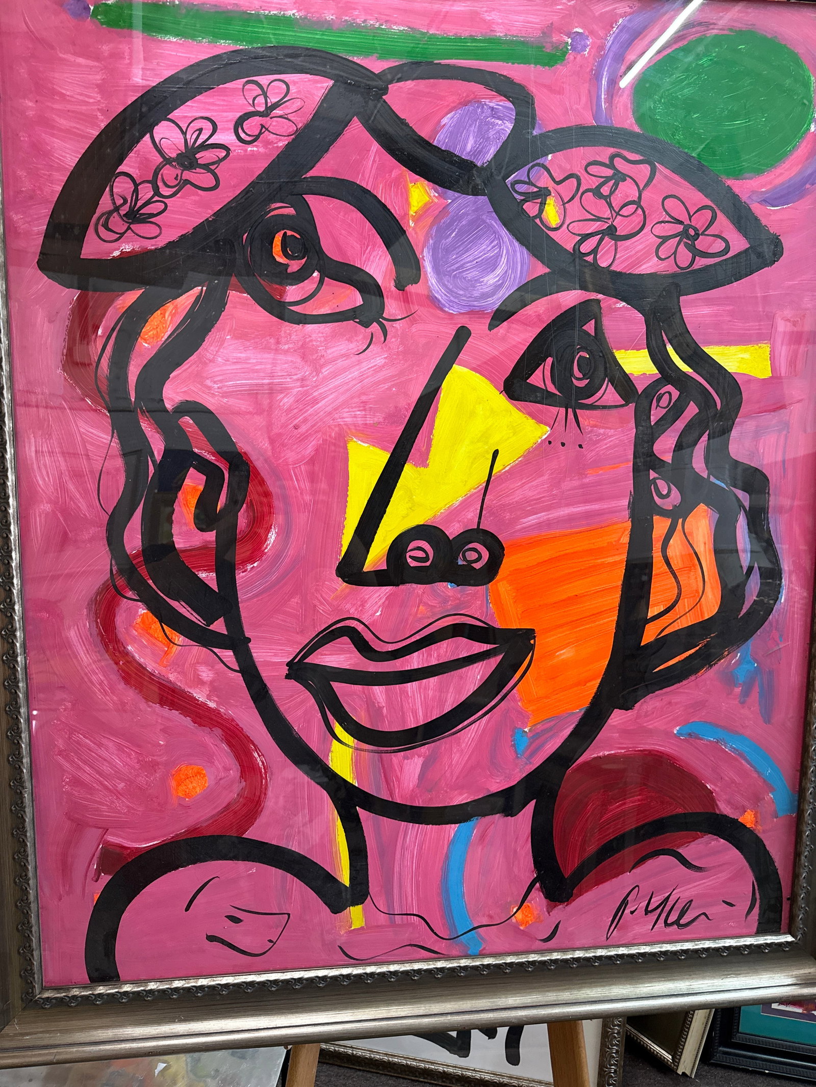 1970s Peter Keil Huge Pink Female Cubist Painting, Framed - 2