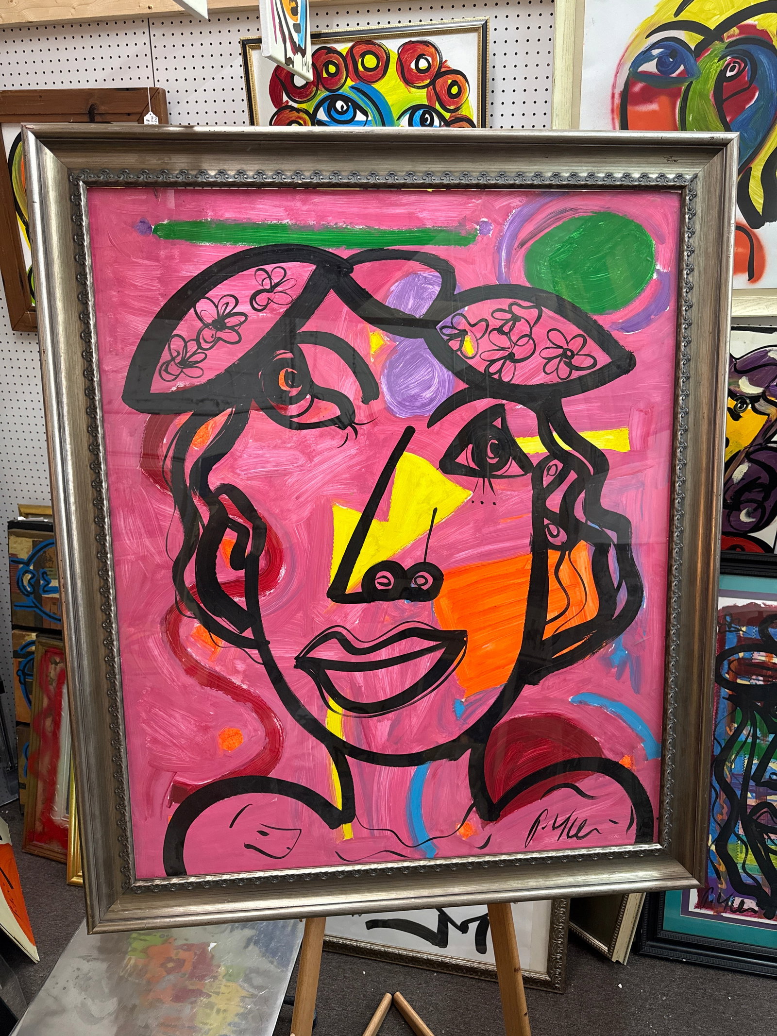 1970s Peter Keil Huge Pink Female Cubist Painting, Framed - 4