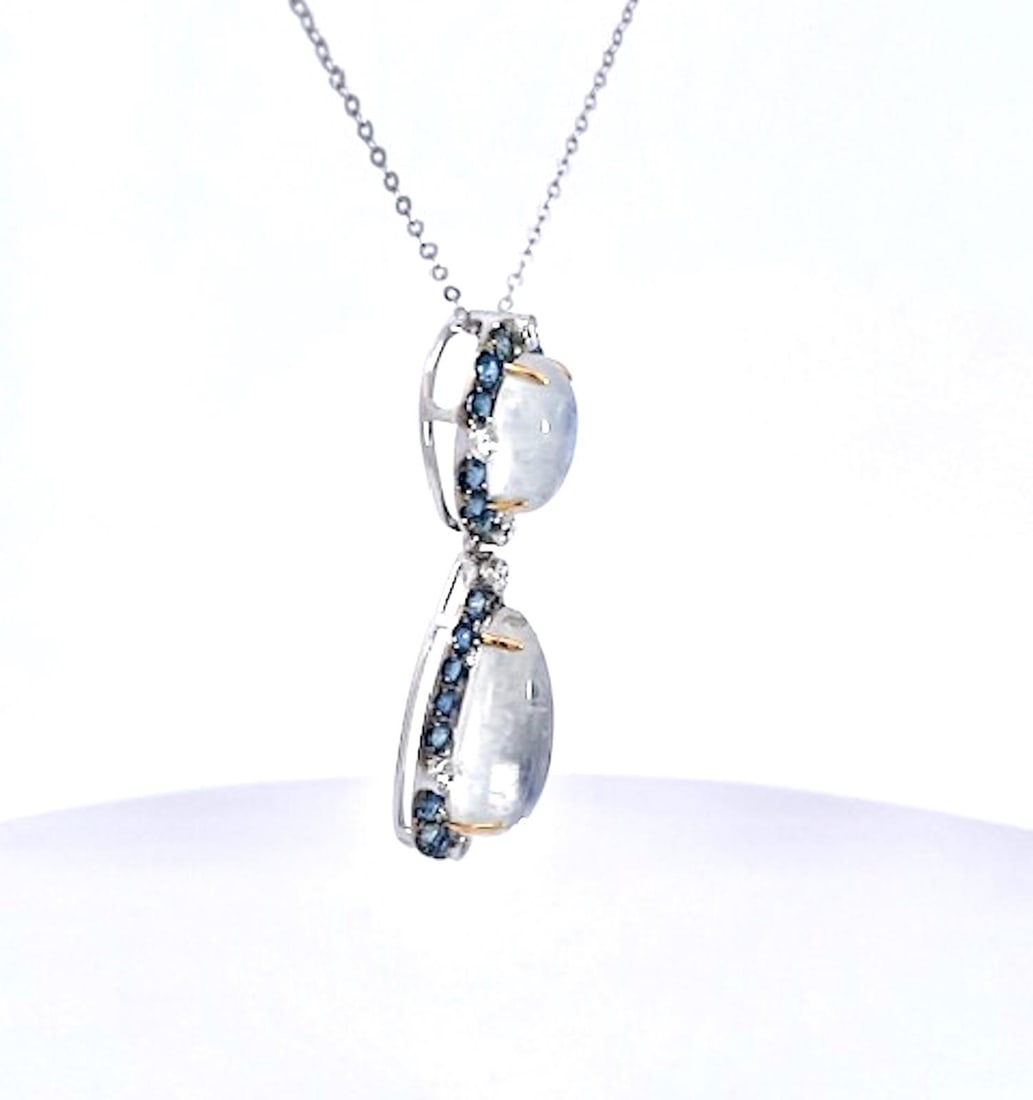 Double Drop Moonstone Pendant W/Diamonds and Sapphires 18k - 3