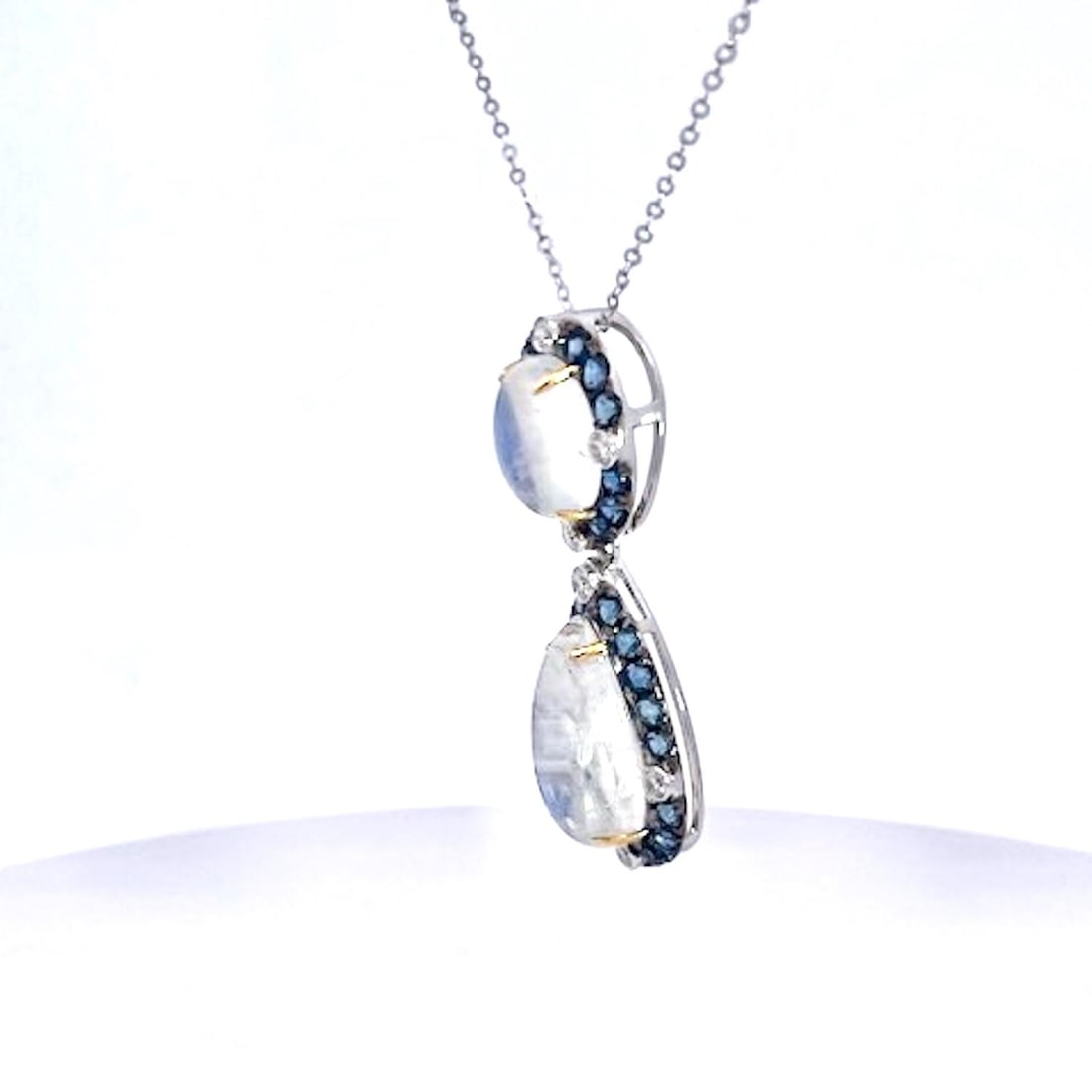 Double Drop Moonstone Pendant W/Diamonds and Sapphires 18k - 4
