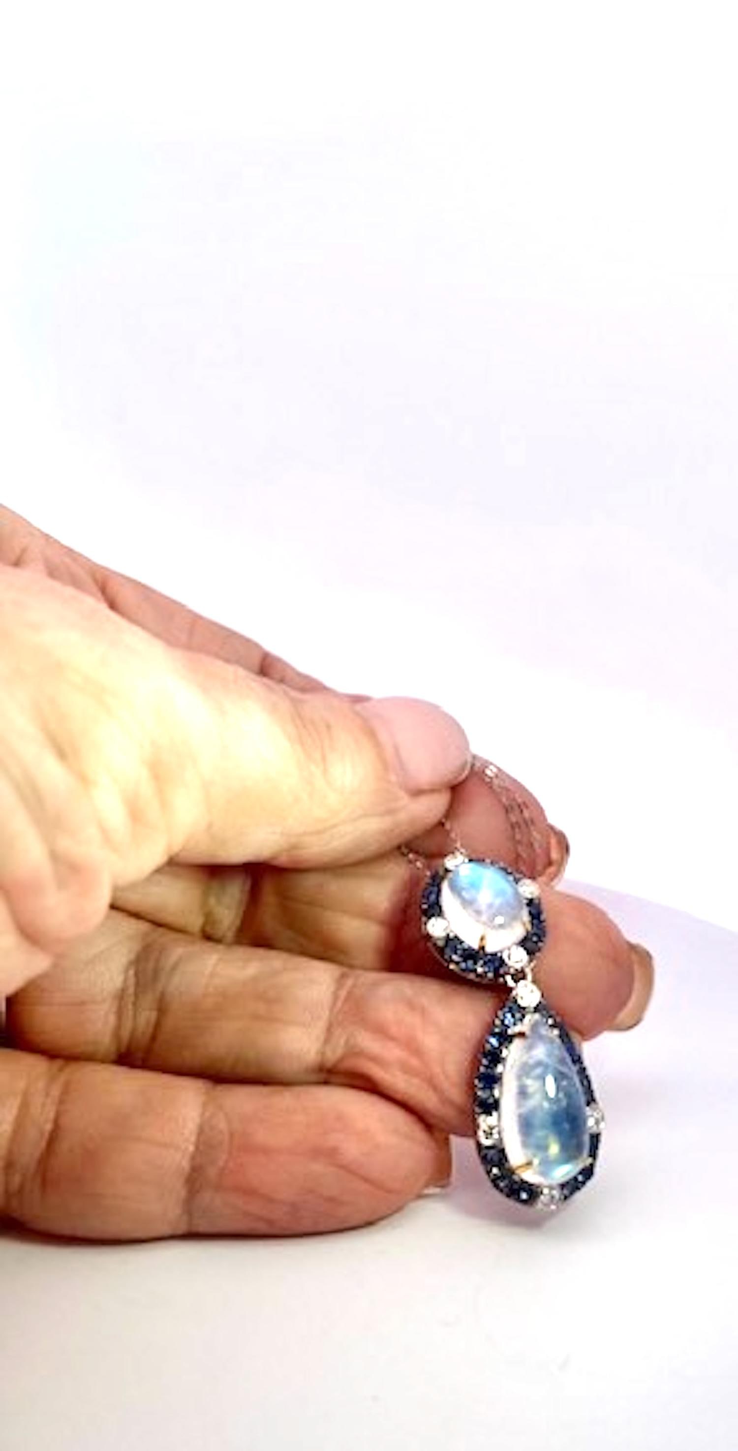 Double Drop Moonstone Pendant W/Diamonds and Sapphires 18k - 5