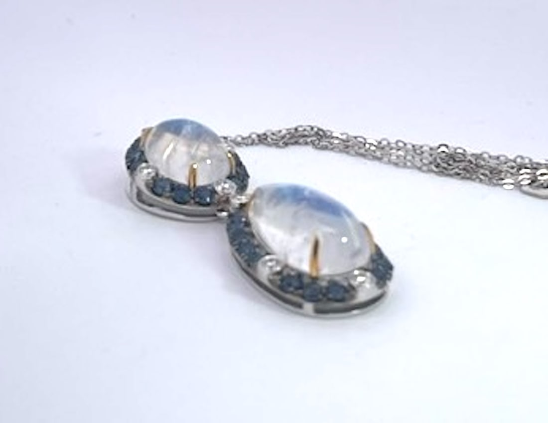 Double Drop Moonstone Pendant W/Diamonds and Sapphires 18k - 8