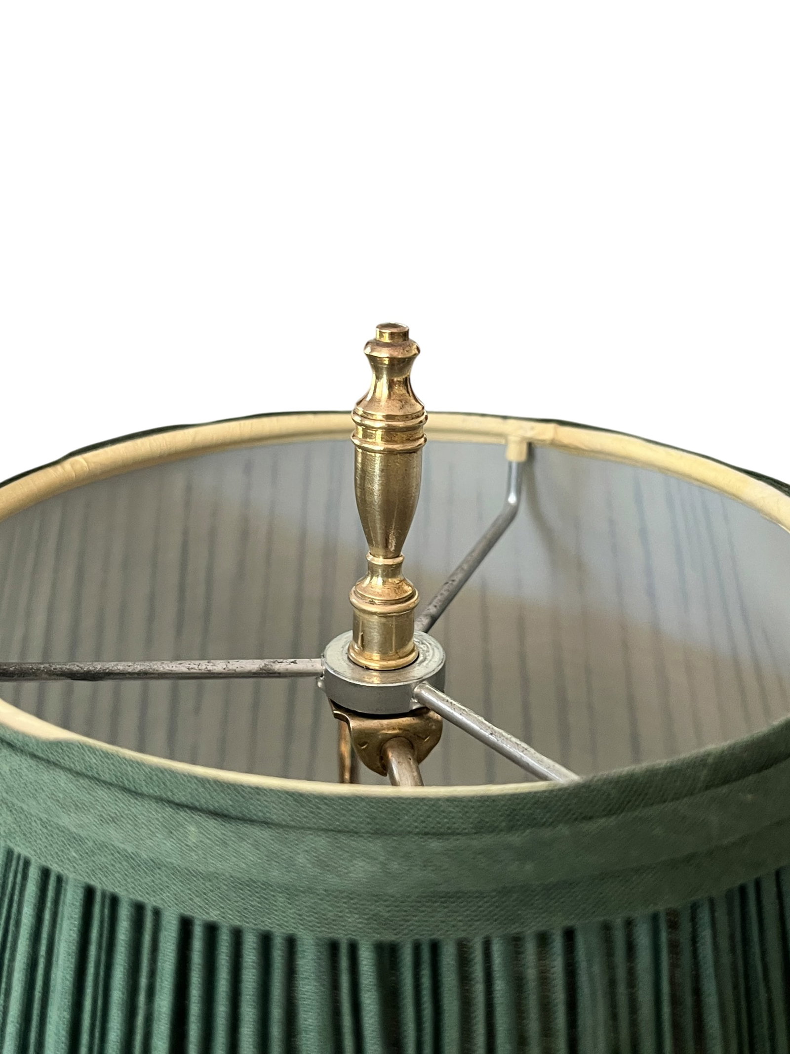 Monumental Vintage Brass Bouillotte Table Lamp With Custom Hunter Green Pleated Shades "” - 10