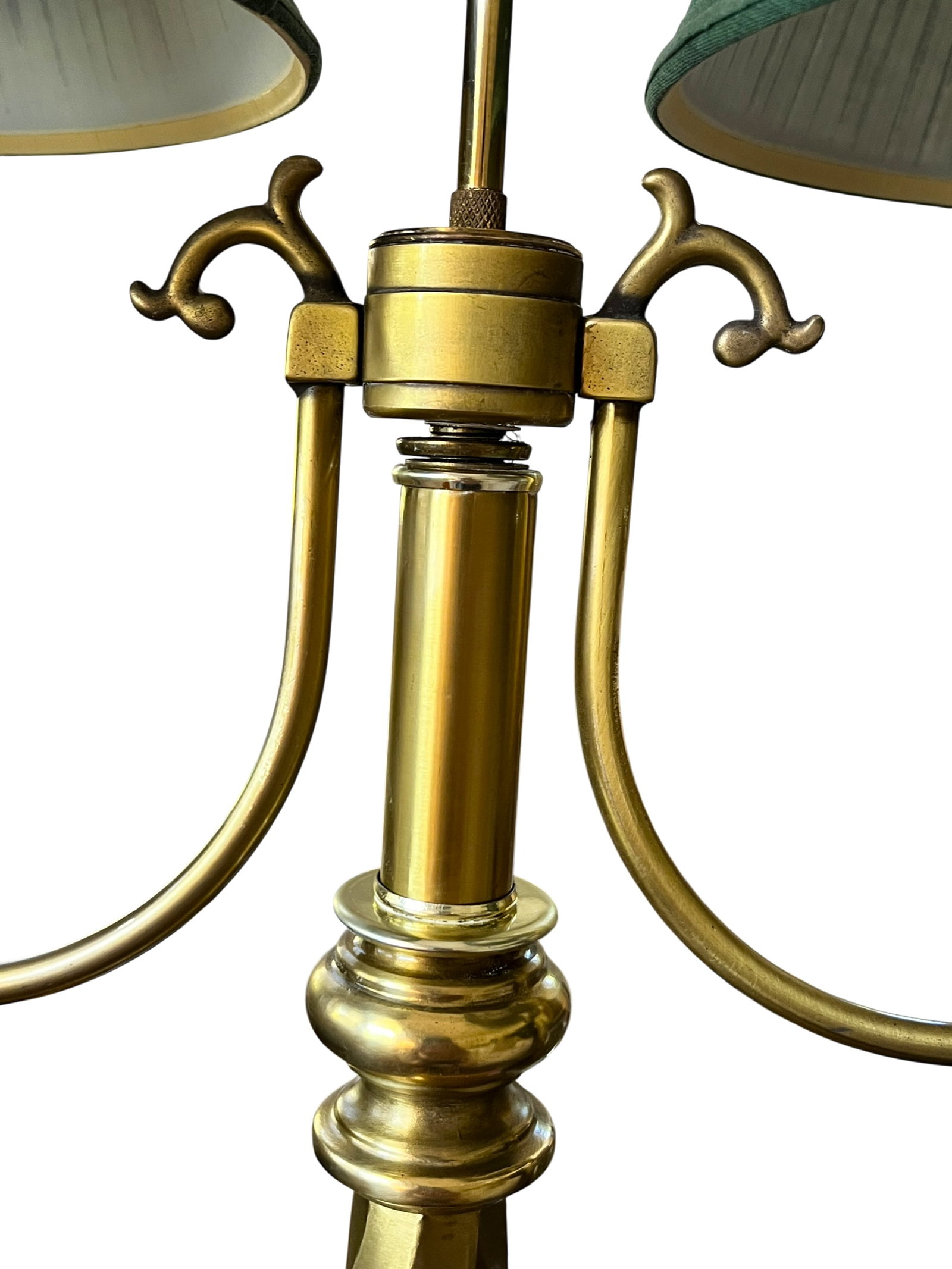 Monumental Vintage Brass Bouillotte Table Lamp With Custom Hunter Green Pleated Shades "” - 12