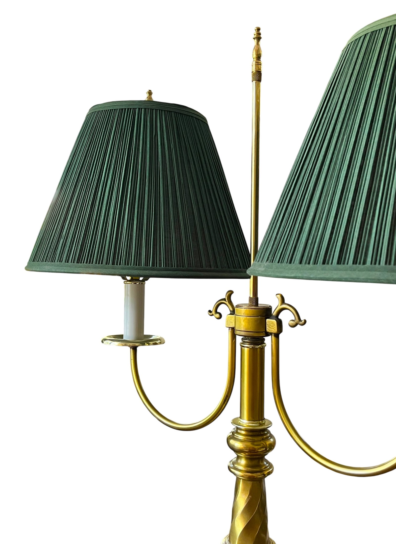 Monumental Vintage Brass Bouillotte Table Lamp With Custom Hunter Green Pleated Shades "” - 5