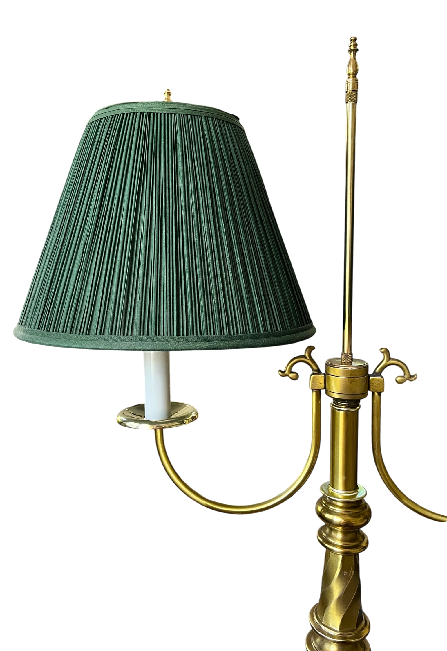 Monumental Vintage Brass Bouillotte Table Lamp With Custom Hunter Green Pleated Shades "” - 6