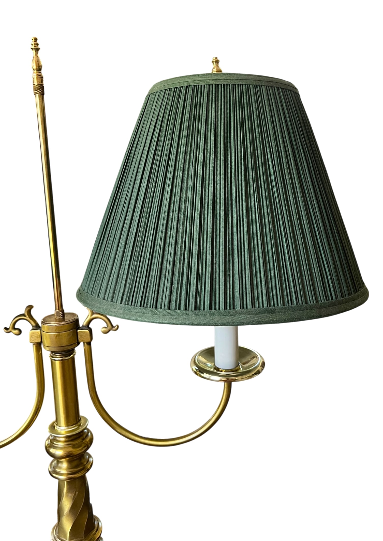 Monumental Vintage Brass Bouillotte Table Lamp With Custom Hunter Green Pleated Shades "” - 7