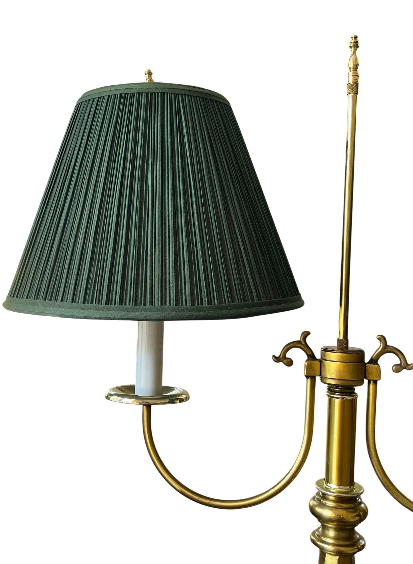 Monumental Vintage Brass Bouillotte Table Lamp With Custom Hunter Green Pleated Shades "” - 9