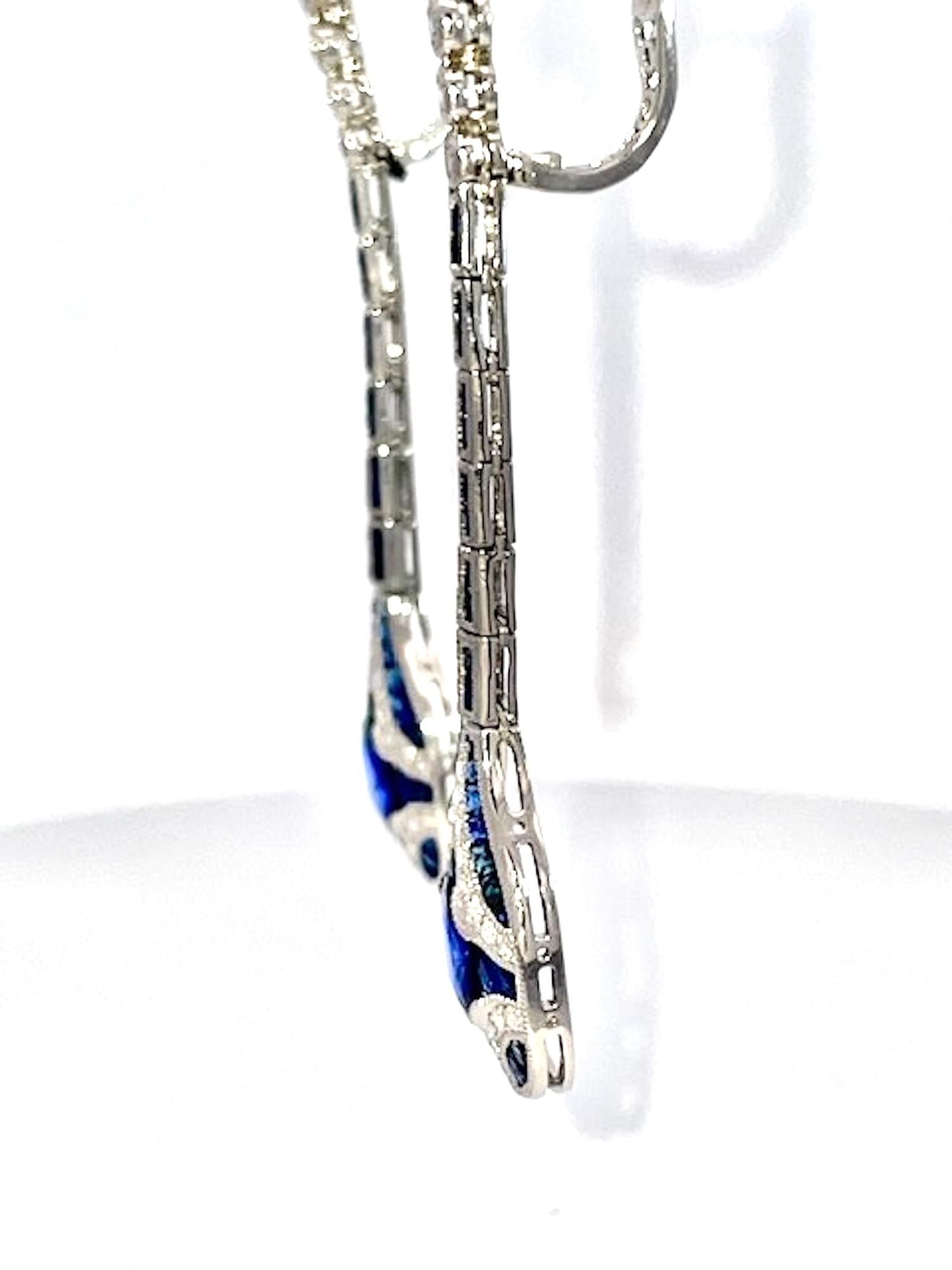 1960s Pair of Art Deco Sapphire and Diamond Drop Earrings - 7