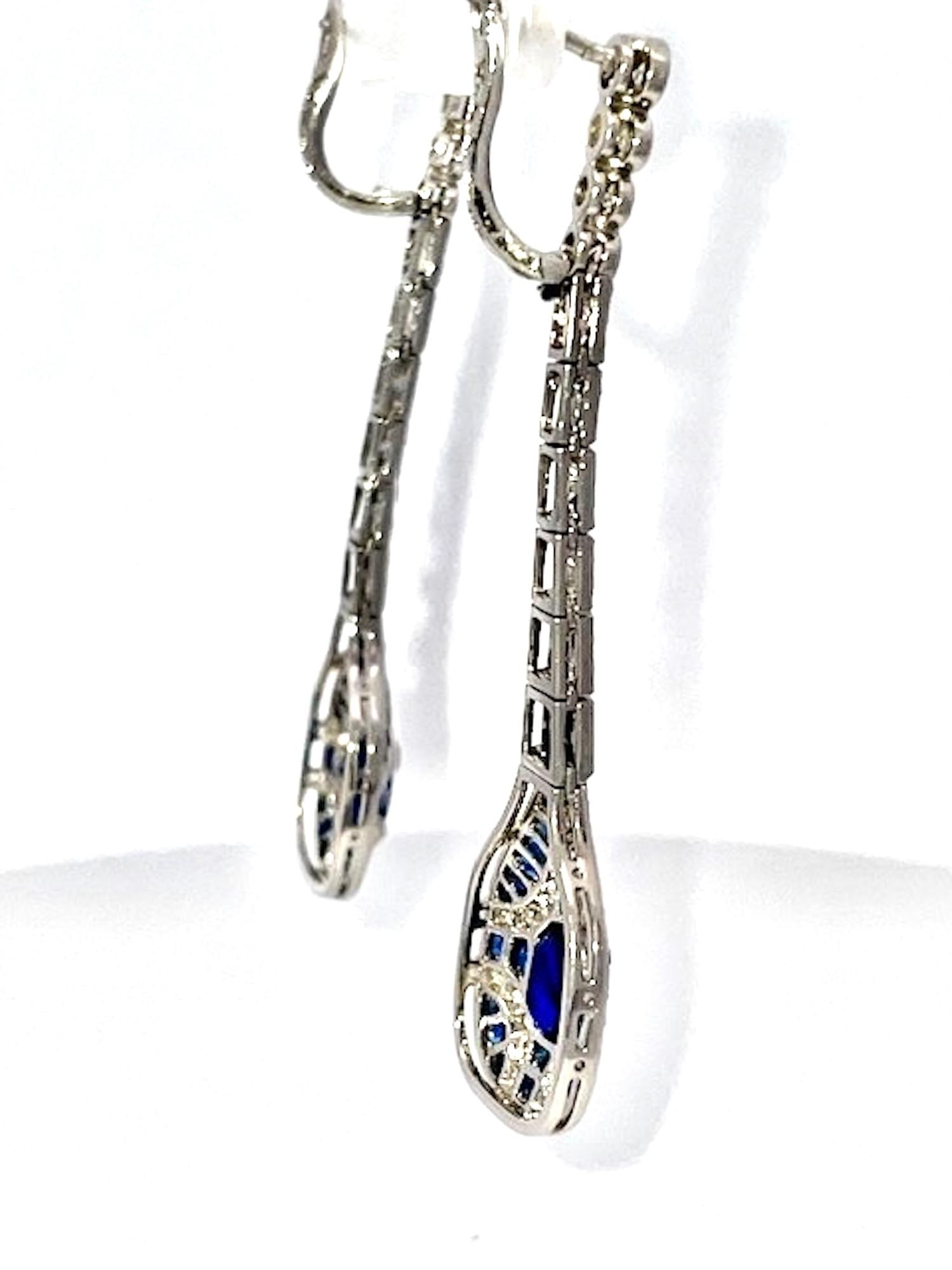 1960s Pair of Art Deco Sapphire and Diamond Drop Earrings - 8