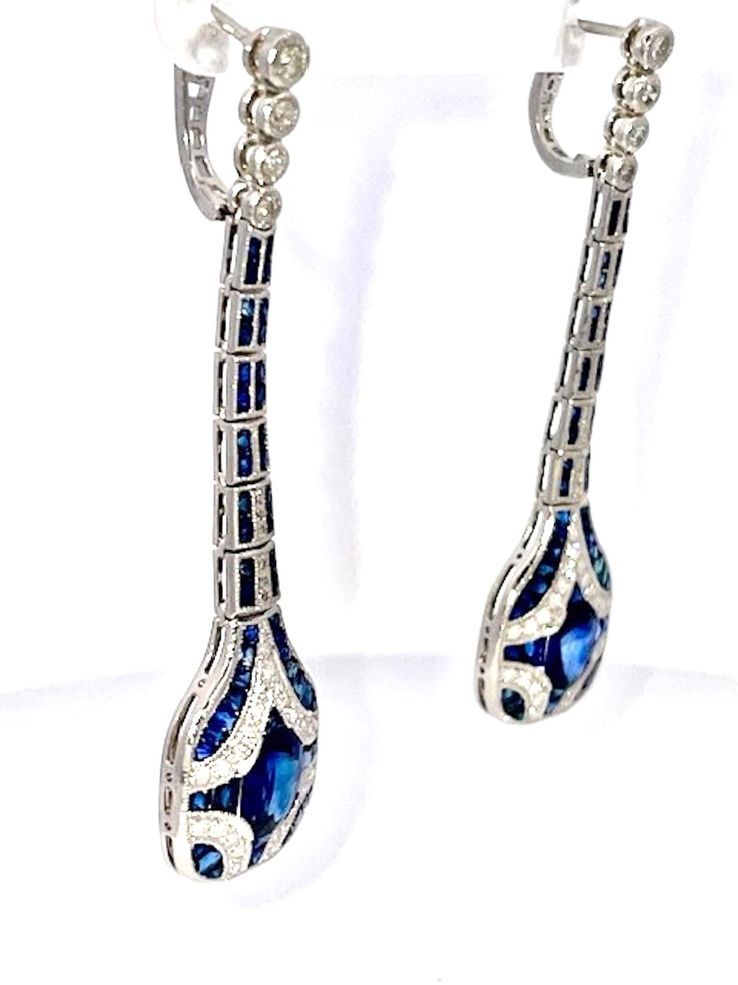 1960s Pair of Art Deco Sapphire and Diamond Drop Earrings - 9