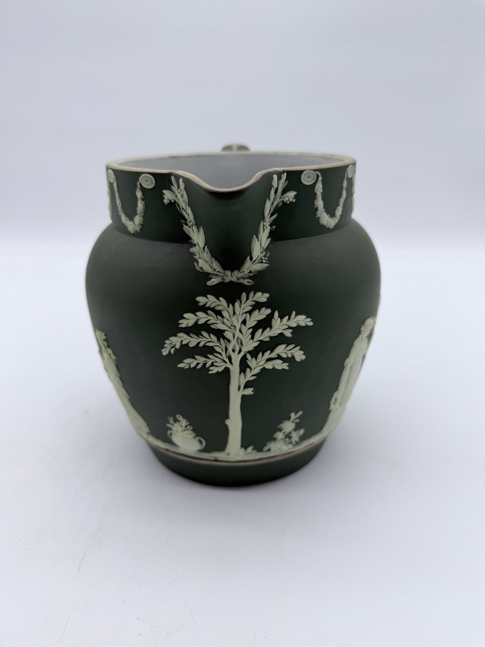 Antique Olive Green Wedgwood Jasperware Pitcher England, Circa 1891–1908 - 12