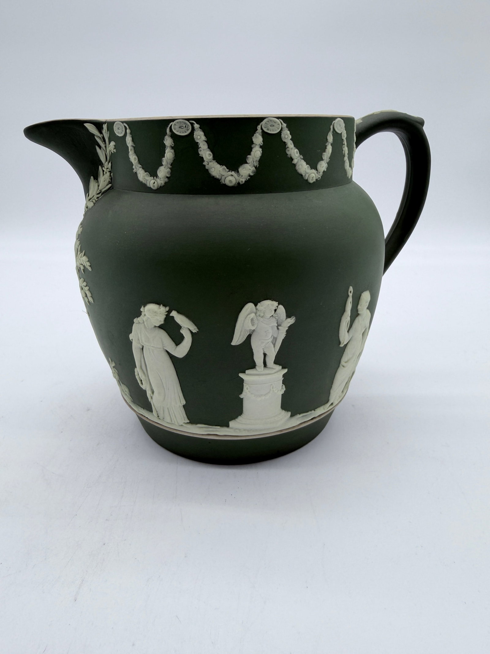 Antique Olive Green Wedgwood Jasperware Pitcher England, Circa 1891–1908 - 15