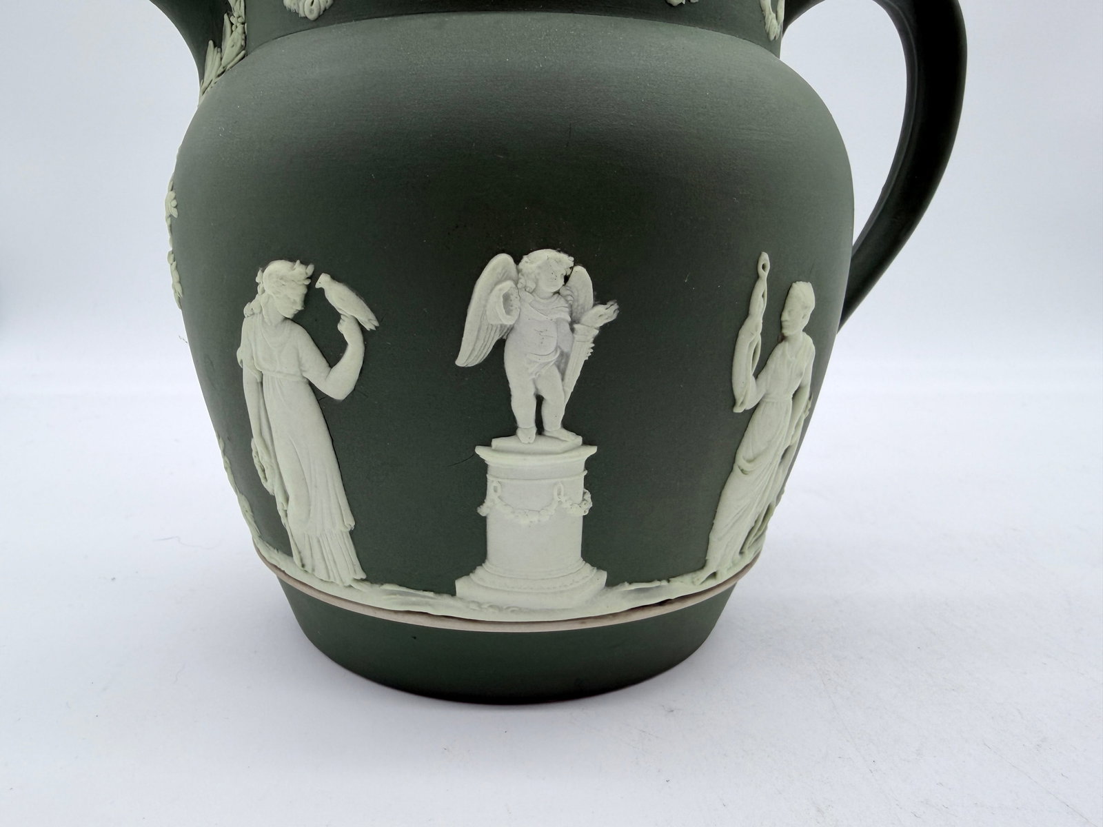 Antique Olive Green Wedgwood Jasperware Pitcher England, Circa 1891–1908 - 16