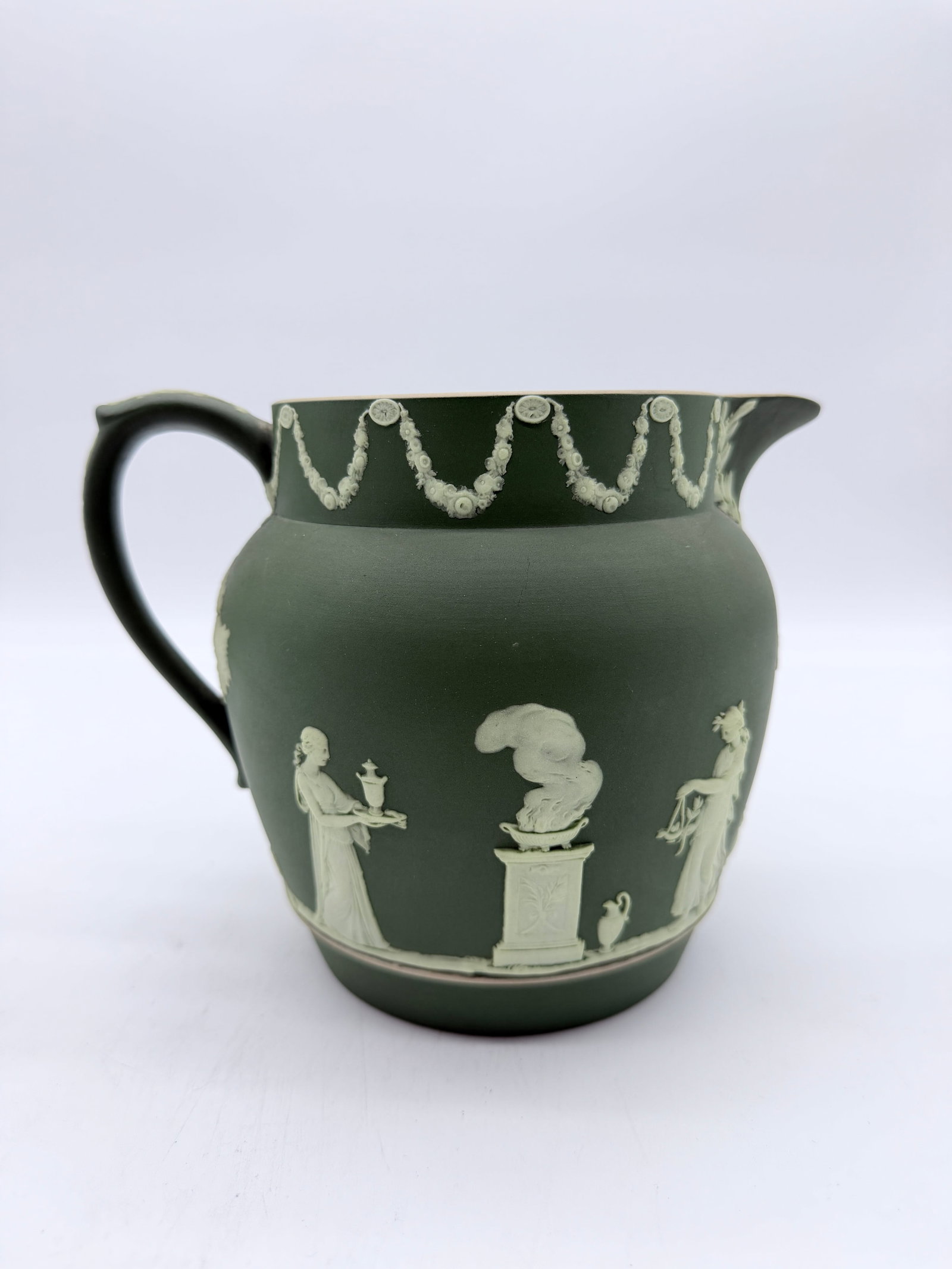 Antique Olive Green Wedgwood Jasperware Pitcher England, Circa 1891–1908 - 17