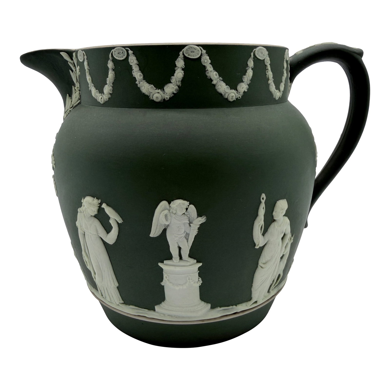 Antique Olive Green Wedgwood Jasperware Pitcher England, Circa 1891–1908 (1 of 18)