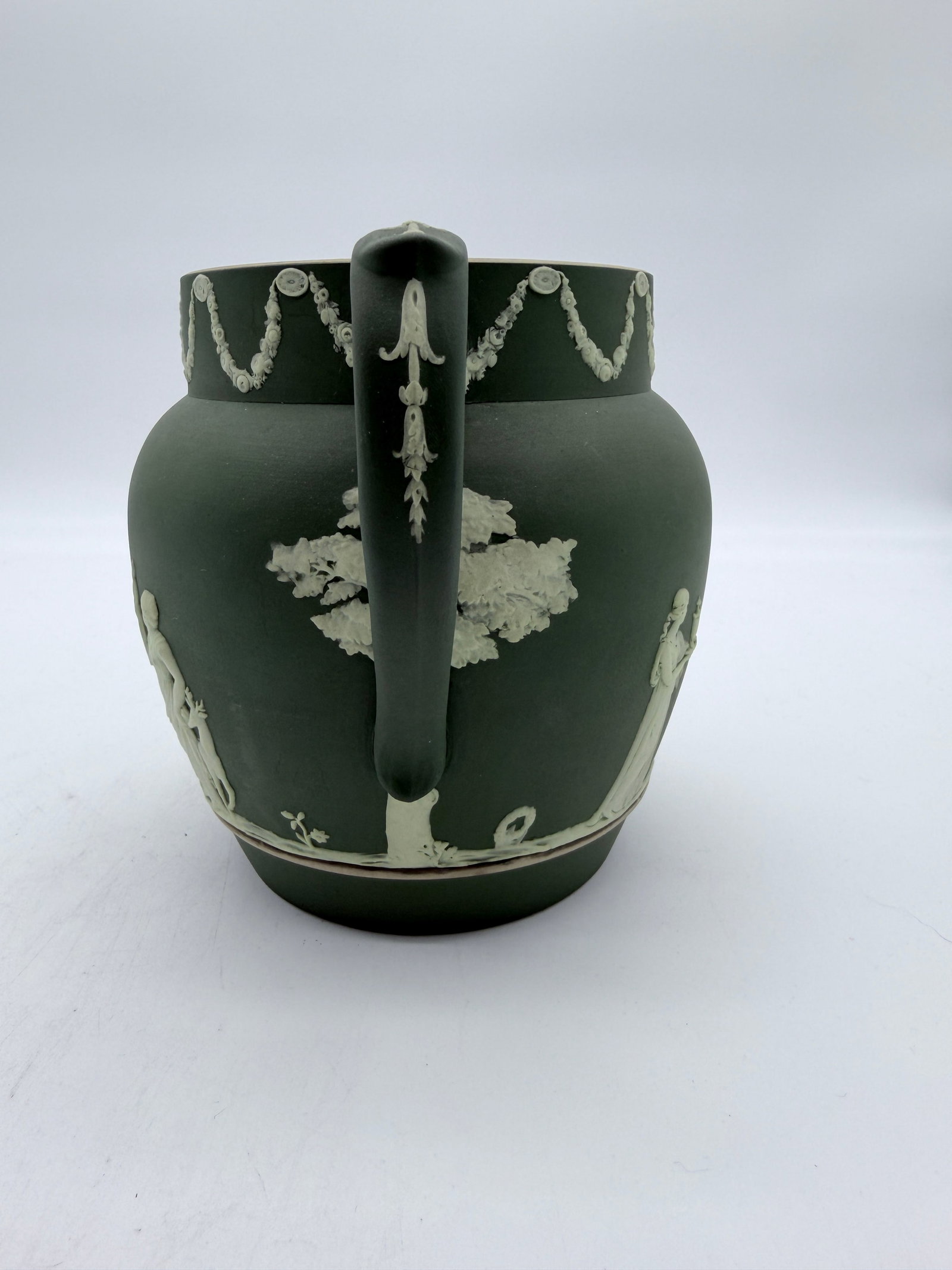 Antique Olive Green Wedgwood Jasperware Pitcher England, Circa 1891–1908 - 2