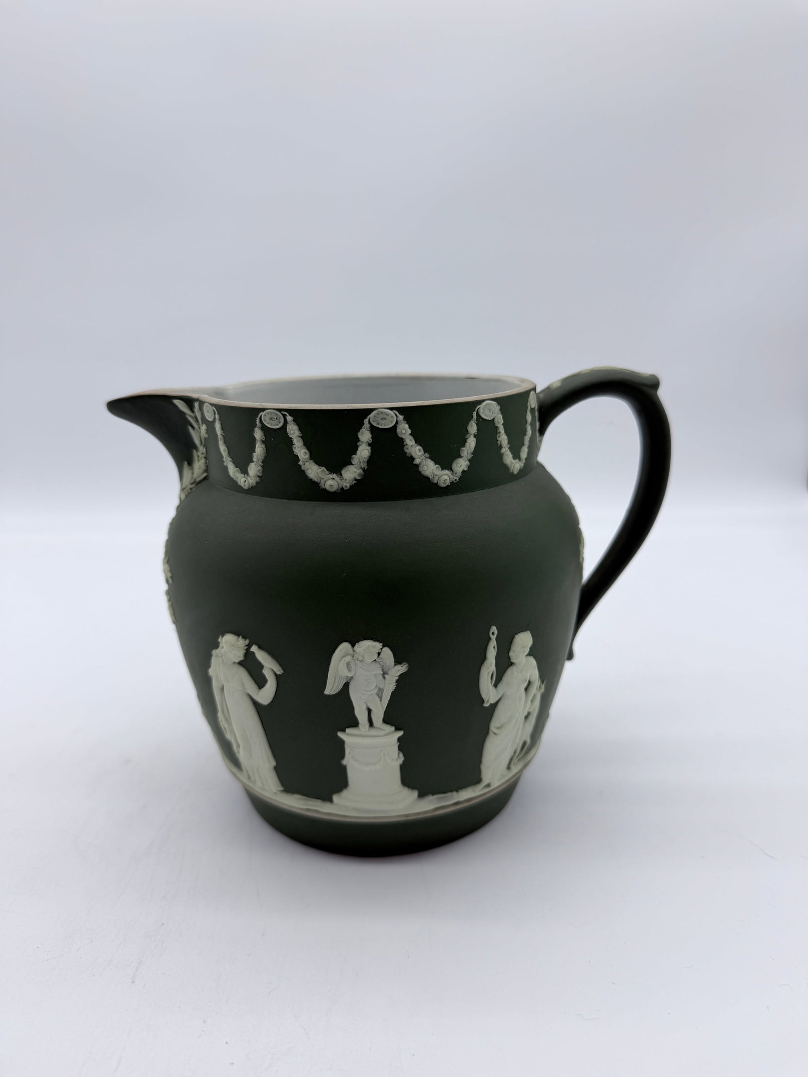 Antique Olive Green Wedgwood Jasperware Pitcher England, Circa 1891–1908 - 4