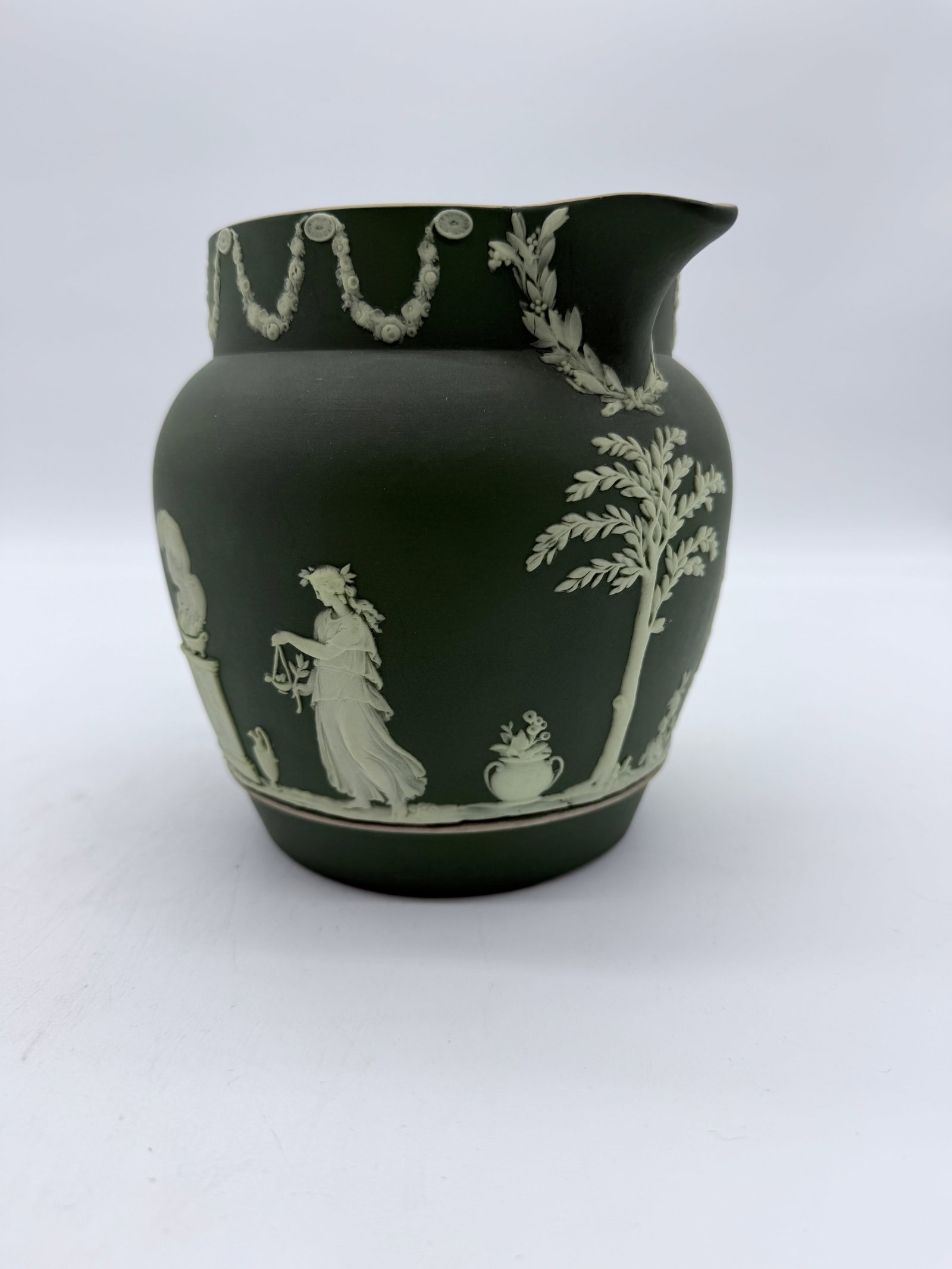 Antique Olive Green Wedgwood Jasperware Pitcher England, Circa 1891–1908 - 6