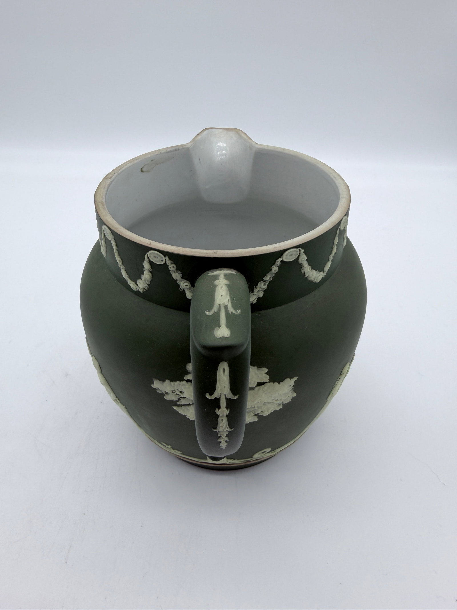 Antique Olive Green Wedgwood Jasperware Pitcher England, Circa 1891–1908 - 7