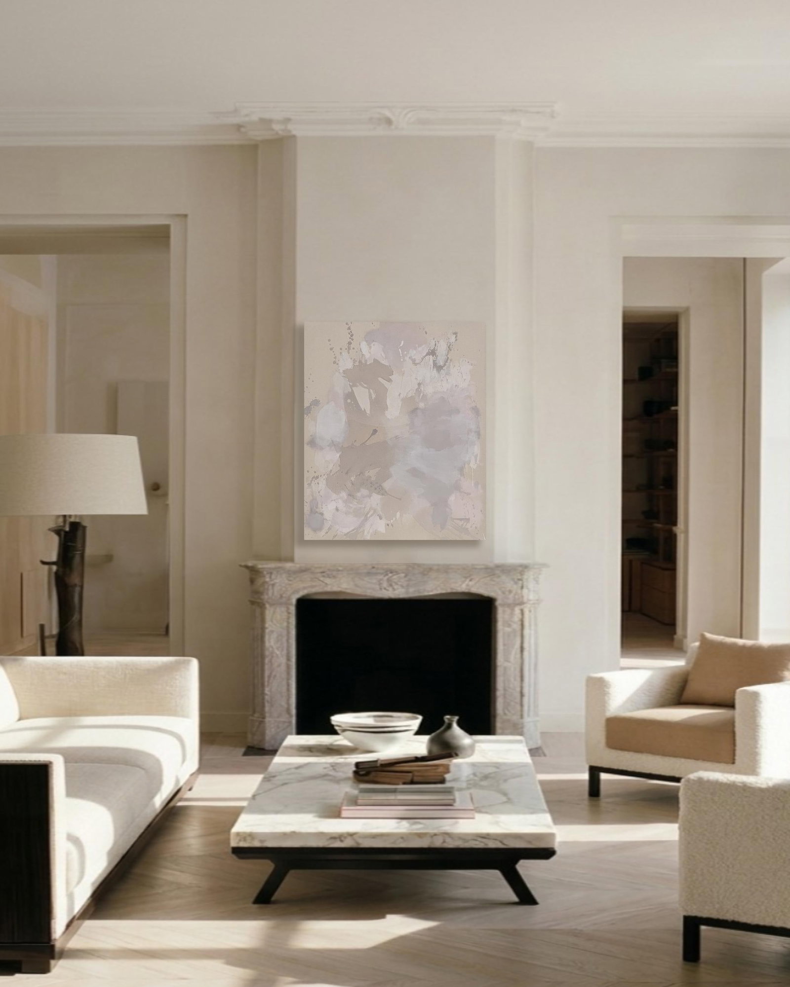 Original Contemporary Abstract Painting in Muted Taupe, Chalky White, and Soft Lilac by American Lyr - 2
