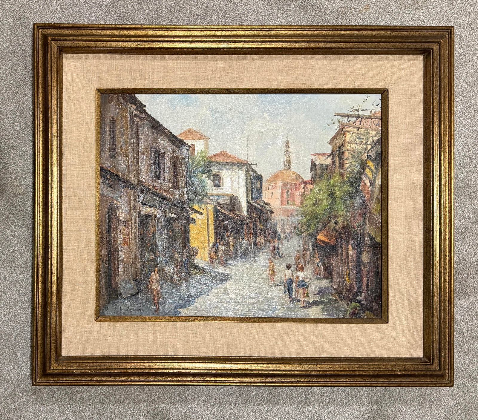 1960s Antonis L. Karafyllakis - Mediterranean Street Scene, Oil on Canvas - 2