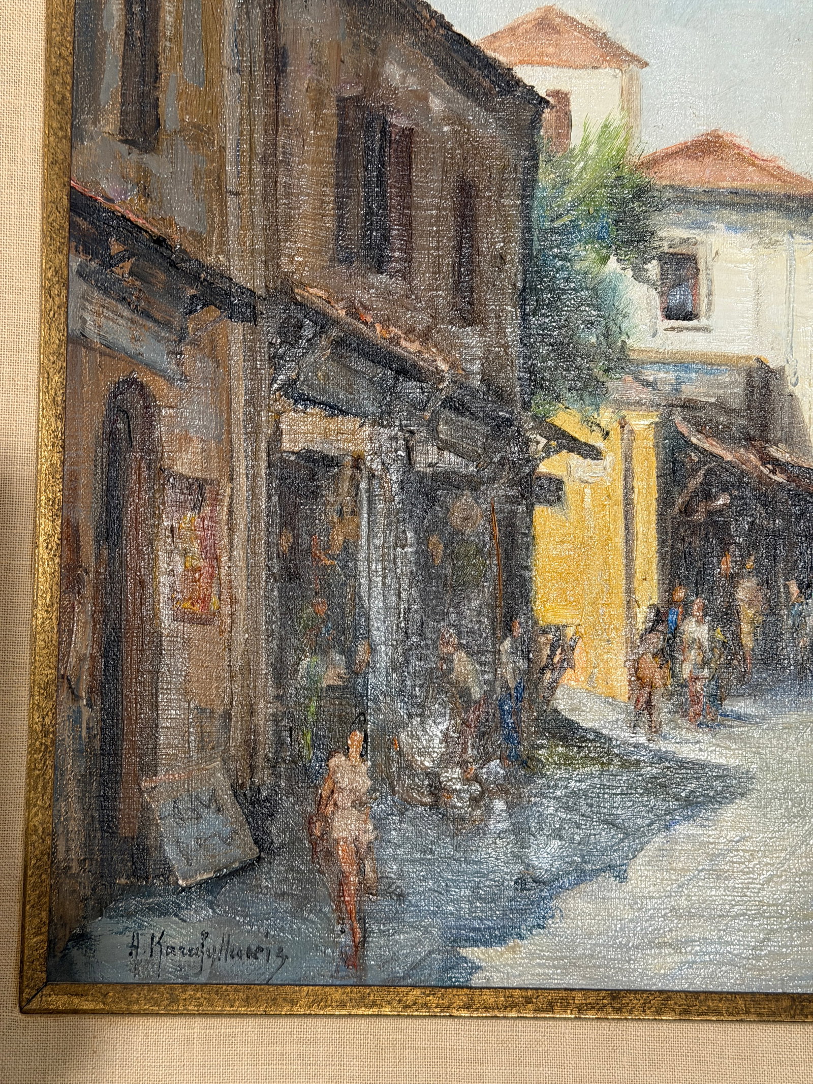 1960s Antonis L. Karafyllakis - Mediterranean Street Scene, Oil on Canvas - 8
