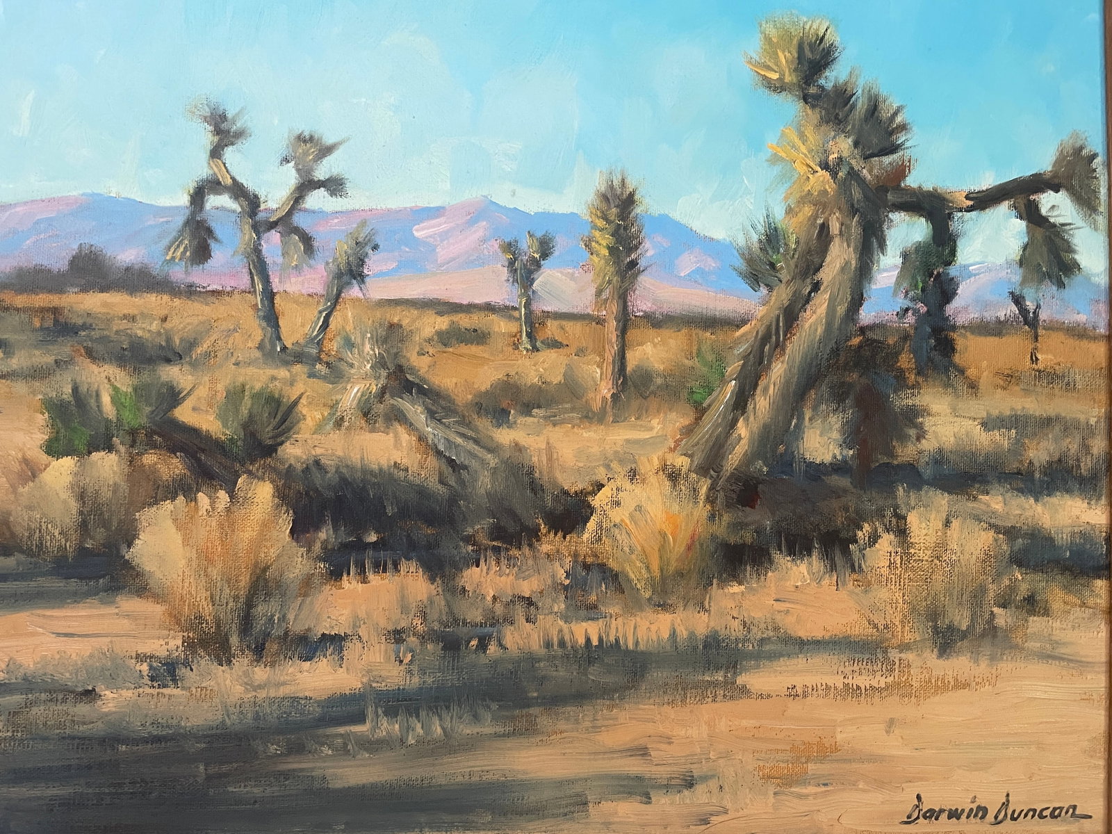 Mid 20th Century Darwin Duncan Southwest Desert Landscape Oil Painting With Joshua Trees - 2