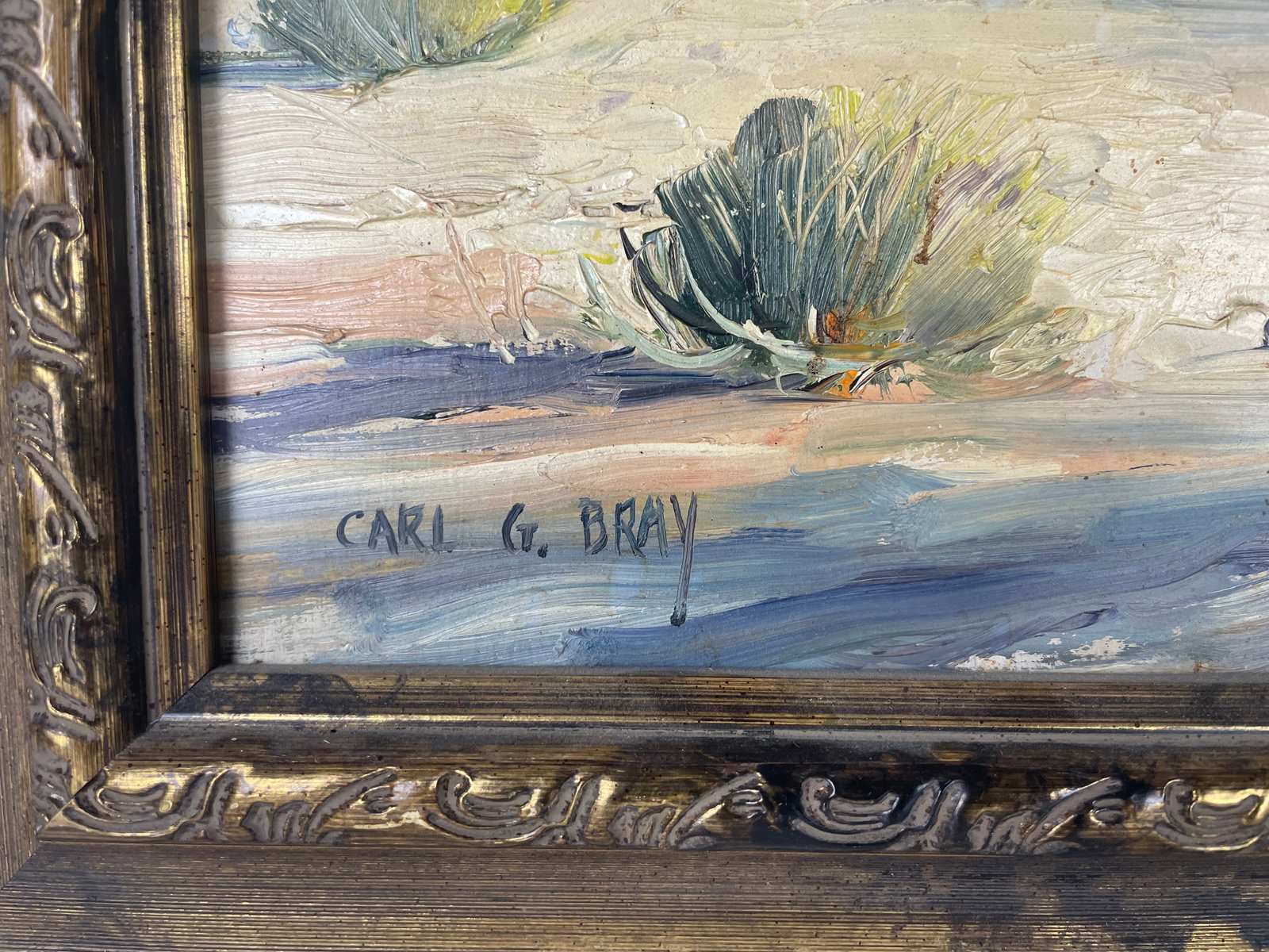 Mid 20th Century Carl G. Bray Southwest Desert Landscape Oil Painting in Gilt Frame - 2