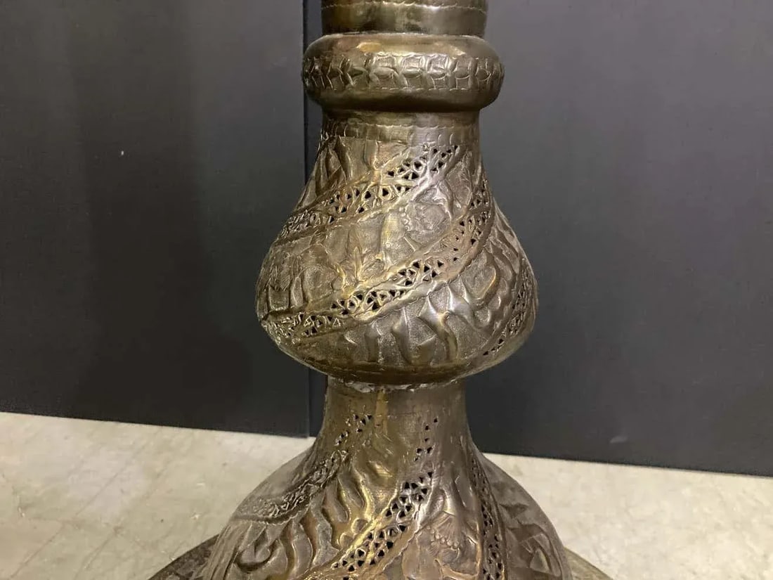 Islamic Arabian Moorish Brass Jardiniere on Stand - 12