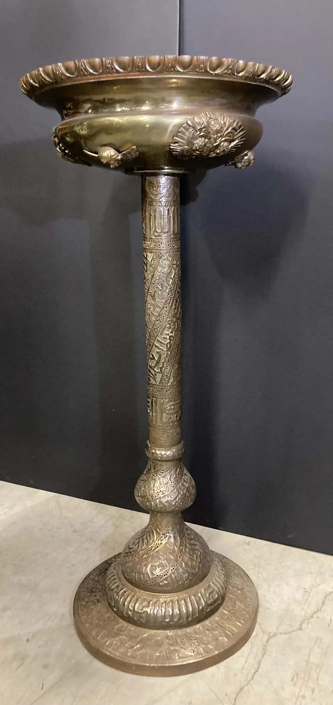 Islamic Arabian Moorish Brass Jardiniere on Stand - 5