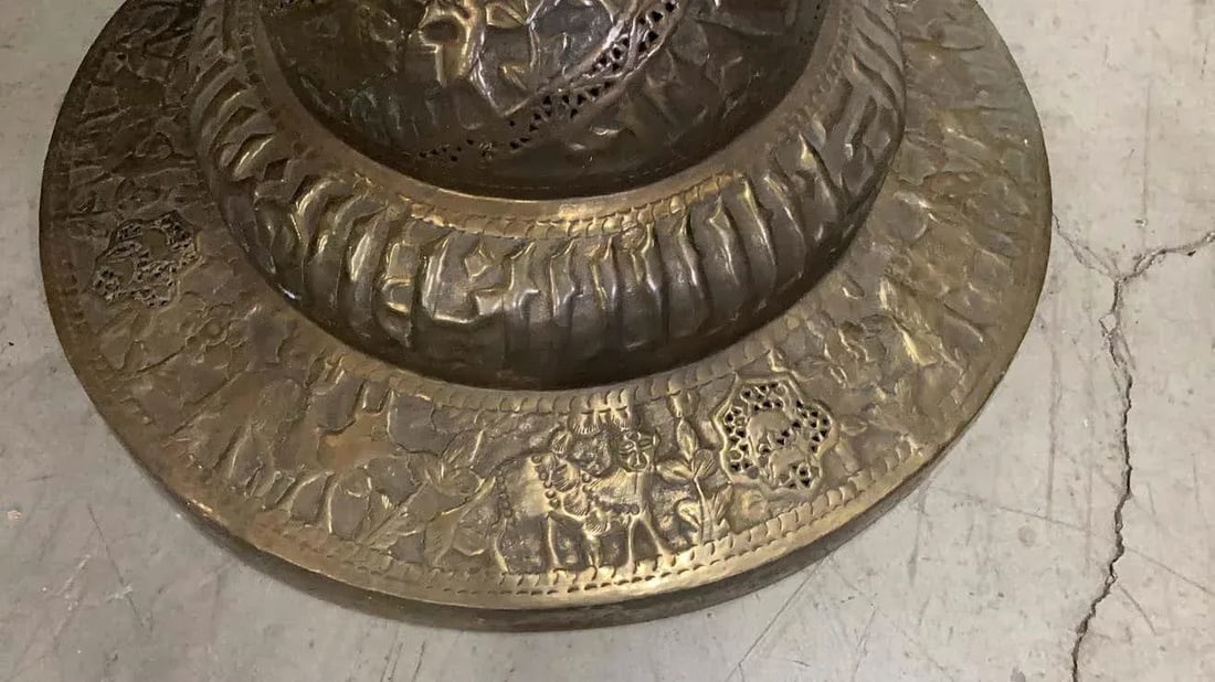 Islamic Arabian Moorish Brass Jardiniere on Stand - 8