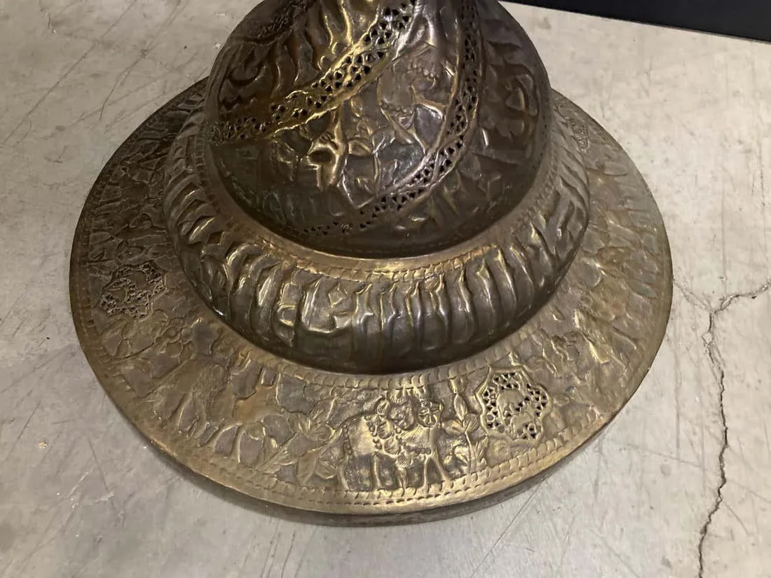 Islamic Arabian Moorish Brass Jardiniere on Stand - 9