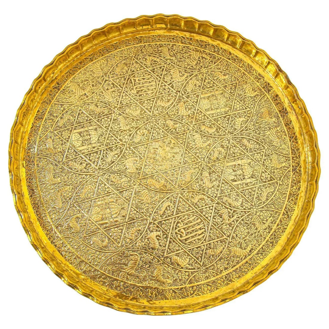 Indo-Persian Mughal Handcrafted Hammered Brass Decorative Tray - 13